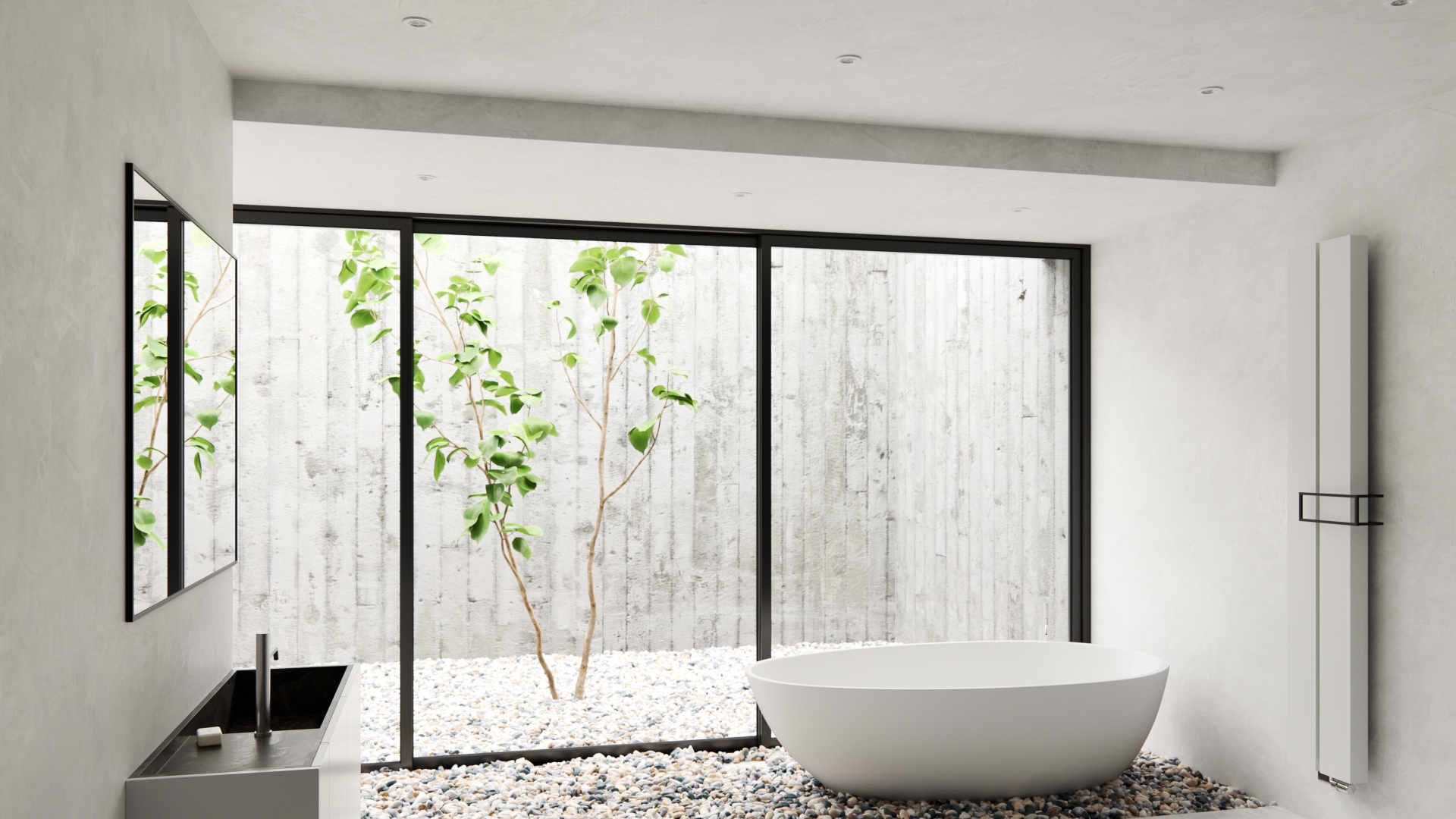 Recessed ceiling lights in bathroom